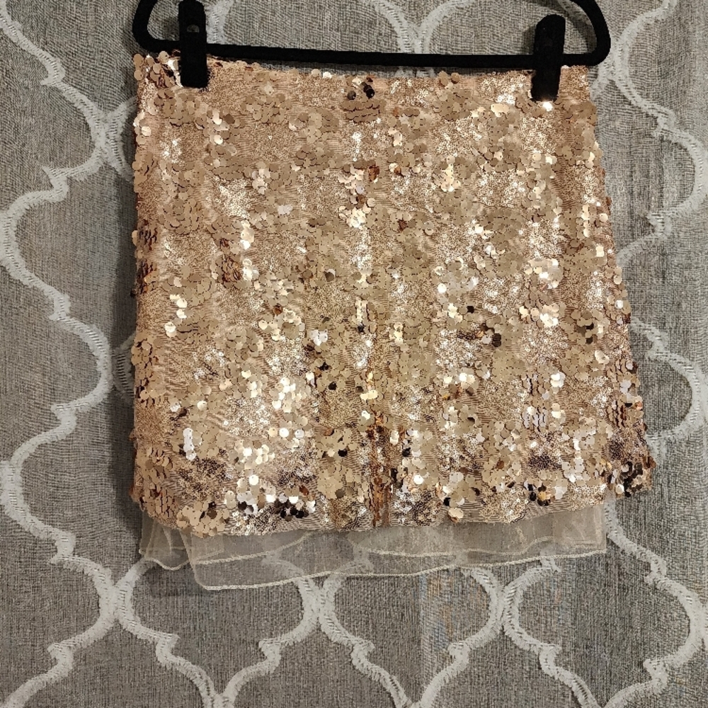 Rose Gold Sequin Mini Skirt